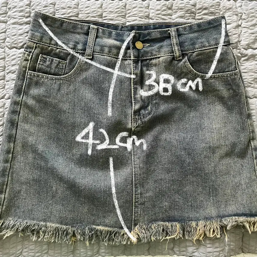 [BUNJANG] Blue Cutout Denim Skirt with Inner Shorts / 연 청색 데님 컷팅 빈티지 스커트 감성 에스닉 여성 속바지 있음