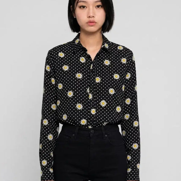 [BUNJANG] Saint Laurent Daisy Dot Viscose Shirt Black / 생로랑 SAINT LAURENT 데이지 도트 비스코스 셔츠 블랙