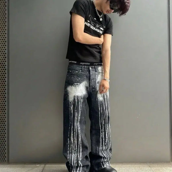 [BUNJANG] HOPE Painting Detail Straight Fit Denim Pants / HOPE 페인팅 디테일 데님팬츠 일자핏