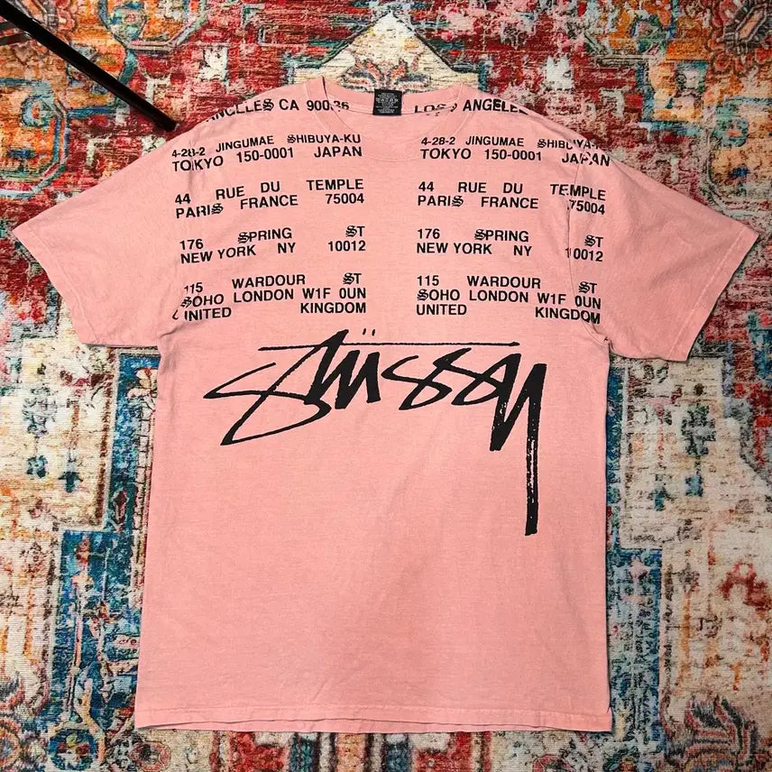 [BUNJANG] Stussy World Tour Dyed Pink T-Shirt / [L] 스투시 월드투어 다잉 핑크 반팔