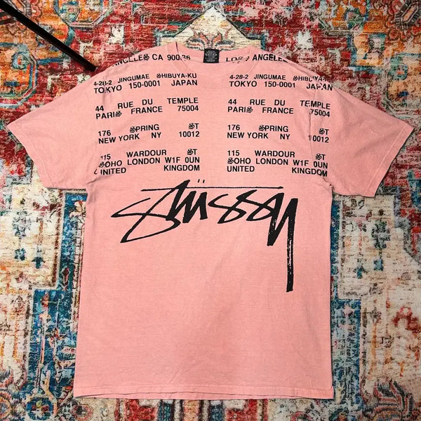 [BUNJANG] Stussy World Tour Dyed Pink T-Shirt / [L] 스투시 월드투어 다잉 핑크 반팔