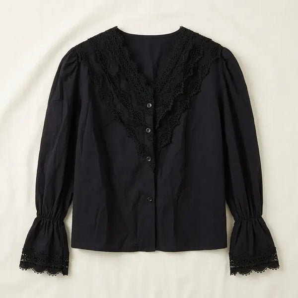 [BUNJANG] Black Lace Frill Blouse / 레이스 프릴 블라우스 블랙