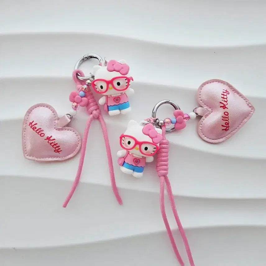 [BUNJANG] Hello Kitty Pink Heart Cushion Strap Charm Keychain / 정품 핑크 하트 쿠션 스트랩 백참 키티 키링