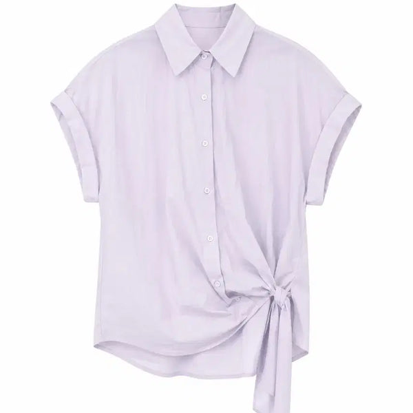 [BUNJANG] Lavender Purple Tie-Detail Blouse Shirt / 연보라 라벤더 셔츠 블라우스