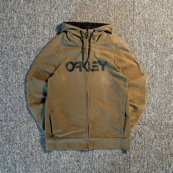 [BUNJANG] Oakley Khaki Spell Logo Hooded Zip-Up Jacket M / 오클리 카키 스펠로고 후드집업