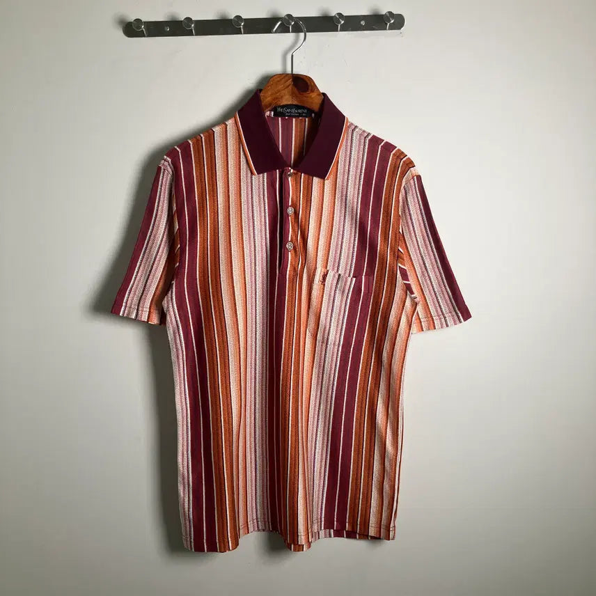 [BUNJANG] Saint Laurent Vintage Striped Short Sleeve Polo Shirt / YSL 입생로랑 빈티지 스트라이프 반팔 폴로 셔츠 95