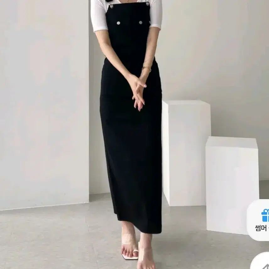 [BUNJANG] Black Suspender Long Dress / 블랙 멜빵 롱 원피스