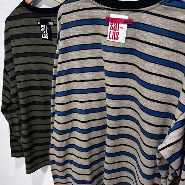 [BUNJANG] SAILAS Striped T-Shirt (Beige, Khaki) - L Size Bundle / [L/2장일괄] 사일라스, L02 스트라이프 티셔츠