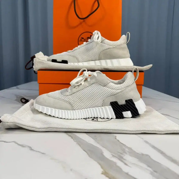 [BUNJANG] Hermes Bouncing Sneakers Graphic Mesh Suede Goat Skin & Blanc / 에르메스 바운싱 스니커즈 그래픽 메쉬 스웨이드 고트스킨 & 블랑