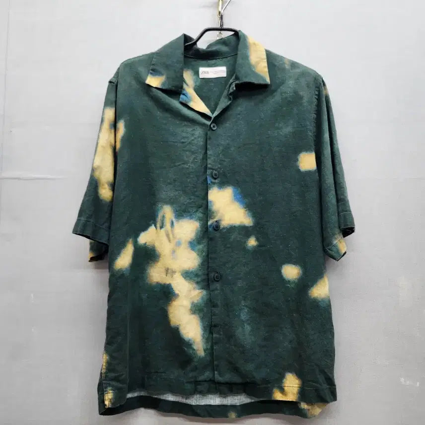 [BUNJANG] Zara Tie-Dye Pattern Open Collar Linen Blend Short Sleeve Shirt (Size S) / 자라 타이다이 패턴 오픈카라 린넨혼방 반팔셔츠 S(L) 남여공용