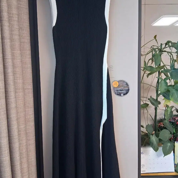 [BUNJANG] Maje White Panel Long Knit Dress / 마쥬 화이트 배색 롱니트 원피스