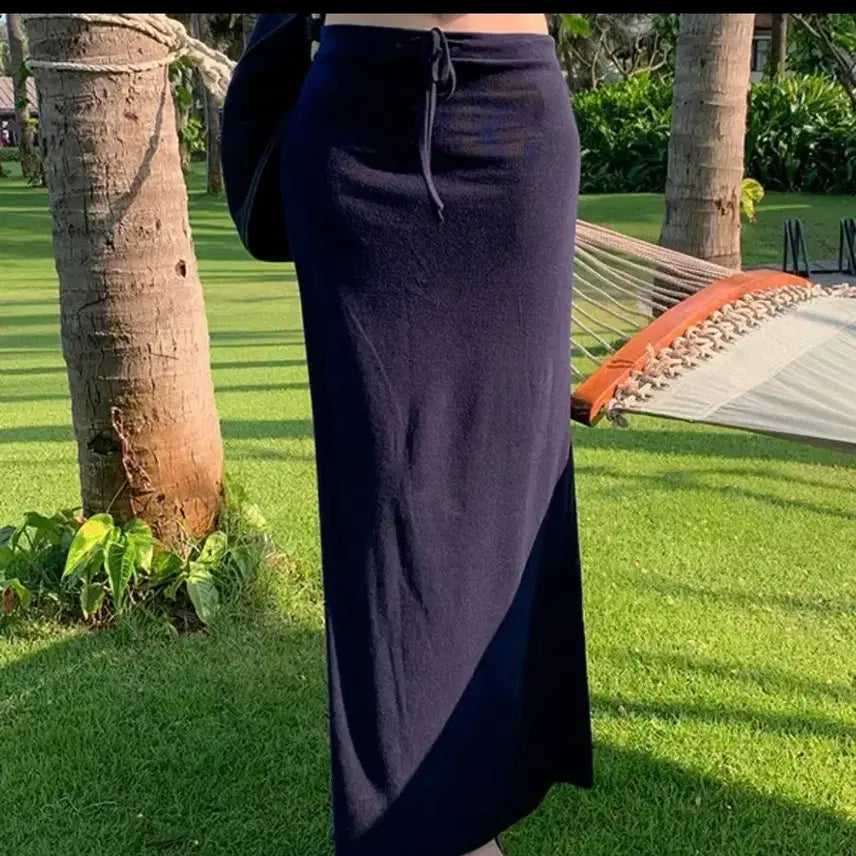 [BUNJANG] Low Rise Long Skirt Charcoal New Arrival / 로우라이즈 롱 스커트 차콜 새상품