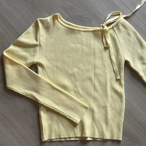 [BUNJANG] Ribbon Point Semi-Crop Knit / 세미크롭 리본포인트니트