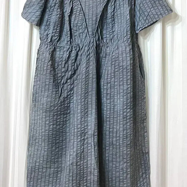 [BUNJANG] Seersucker Check Short Sleeve Dress One Size / 시어서커 그레이 반팔 원피스 프리사이즈