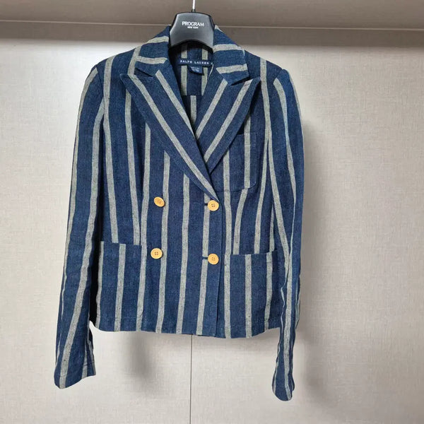 [BUNJANG] Ralph Lauren Double-Button Striped Linen Jacket / 85(2)랄프로렌 이태리 더블버튼 스트라이프 린넨 자켓