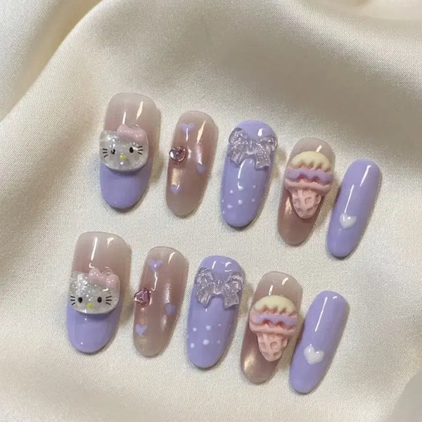 [BUNJANG] Hello Kitty Ice Cream Handmade Nail Tips / 헬로키티 아이스크림 수제네일팁