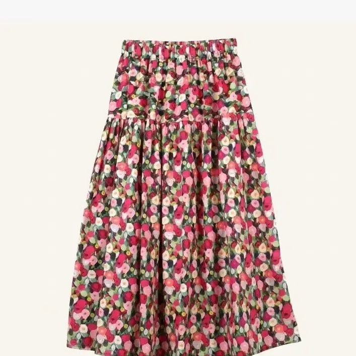 [BUNJANG] LS212 Flower Pattern Long Skirt / LS212 플라워 패턴 롱 스커트