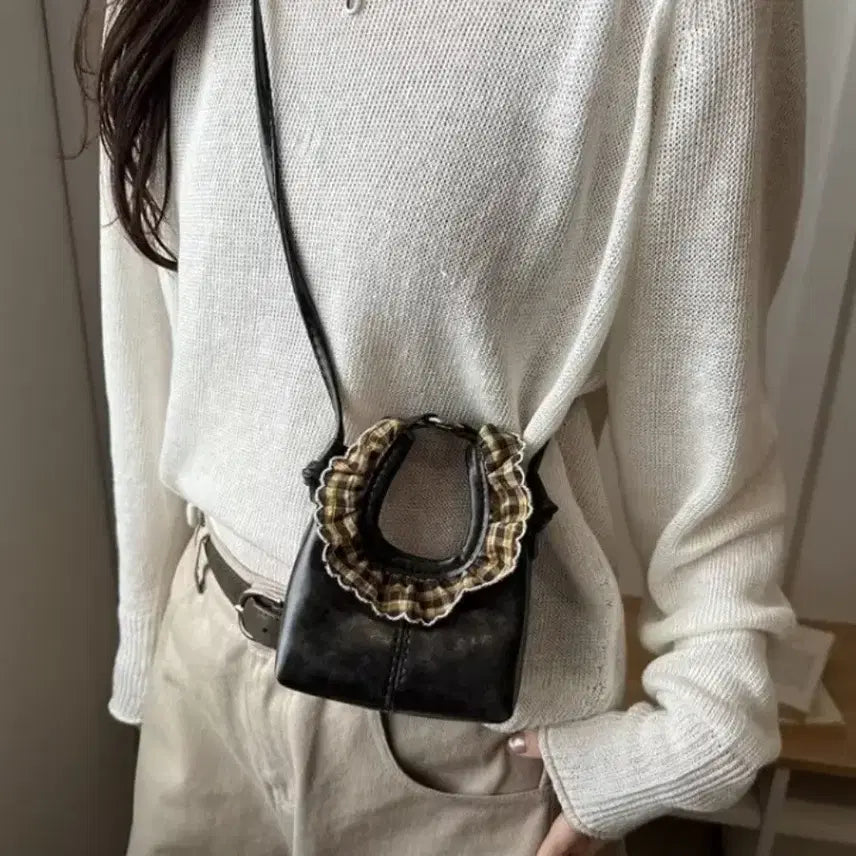 [BUNJANG] Check Frill Mini Leather Bag / 새상품 체크 프릴 미니 레더백