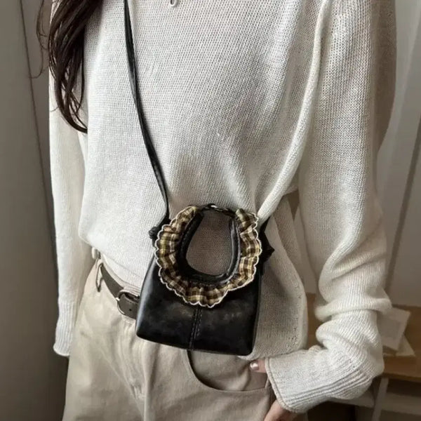 [BUNJANG] Check Frill Mini Leather Bag / 새상품 체크 프릴 미니 레더백