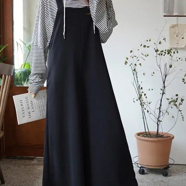 [BUNJANG] Black Long Strap Dress / 블랙 멜빵 원피스