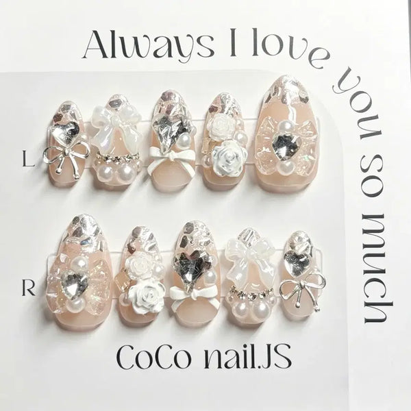 [BUNJANG] Pearl Ribbon Nail Art Stickers / 진주리본 네일아트
