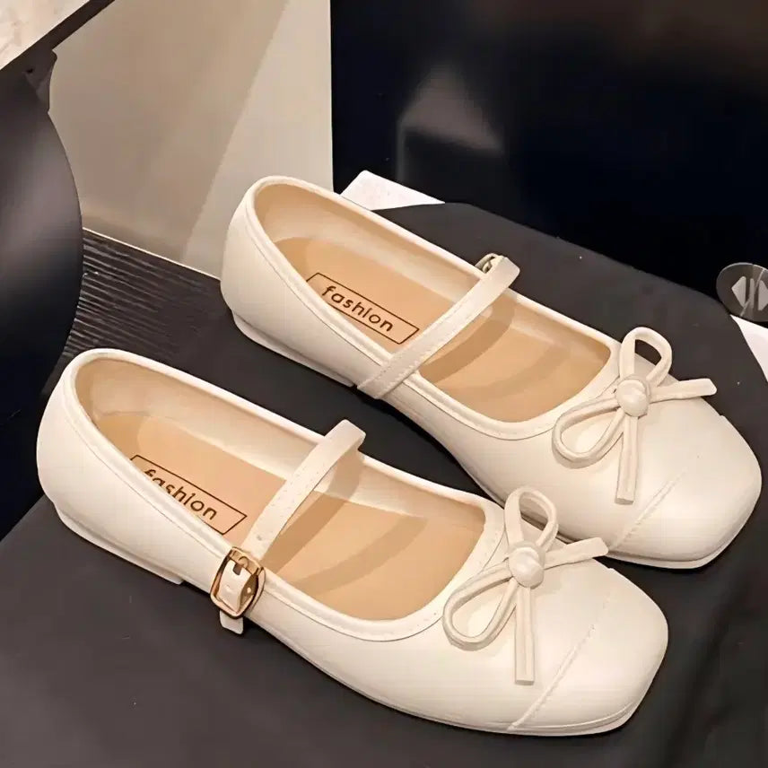 [BUNJANG] Ribbon Mary Jane Flat Shoes (Ivory, Size 245) / 귀엽고 편한 리본 메리제인 플랫 슈즈 새제품