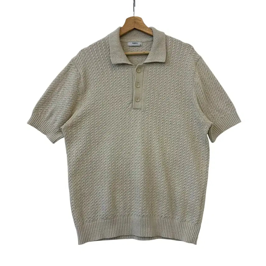[BUNJANG] Project M Textured Collar Sweater Beige 105 / 프로젝트M 잔조직 카라 스웨터 베이지 105 정품