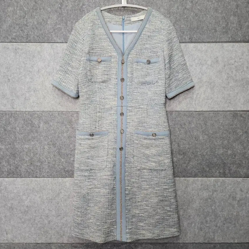 [BUNJANG] DEWL Tweed H-Line Midi Dress - Blue (Size 55) / 듀엘 트위드 에이치라인 여성 원피스 (사이즈 55)
