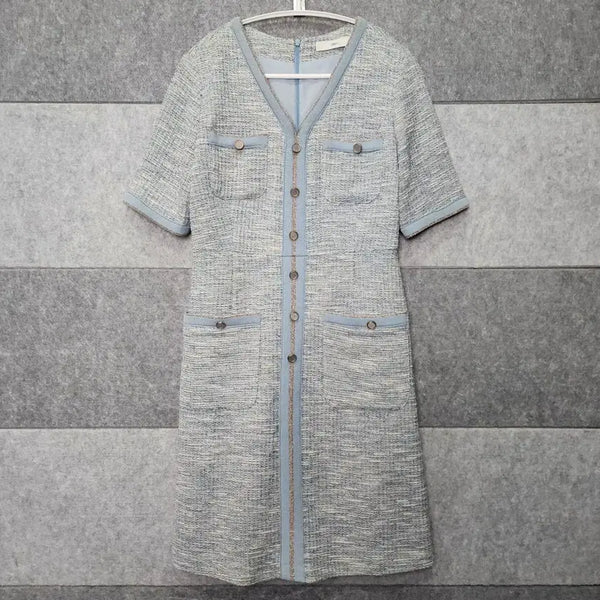 [BUNJANG] DEWL Tweed H-Line Midi Dress - Blue (Size 55) / 듀엘 트위드 에이치라인 여성 원피스 (사이즈 55)