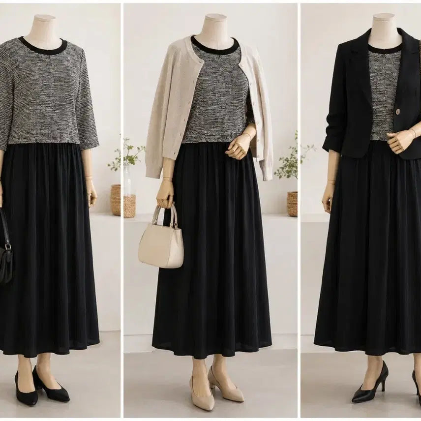 [BUNJANG] Johanex Black Tweed Contrast Dress / Johanex 96 블랙 트위드 배색 원피스