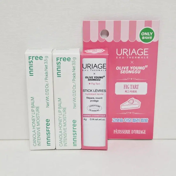 [BUNJANG] Innisfree Camellia Butter Lip Balm 2, Uriage Stick Levres Stick Coloré SPF 50+ Tinted Lip Balm 1 / 이니스프리, 유리아쥬 립밤 3개