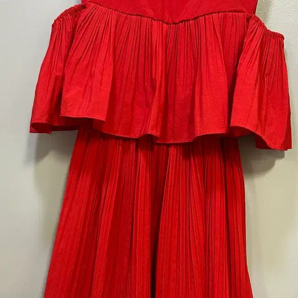 [BUNJANG] Red Off-Shoulder Shirred Mini Dress / 레드 오프숄더 주름 원피스