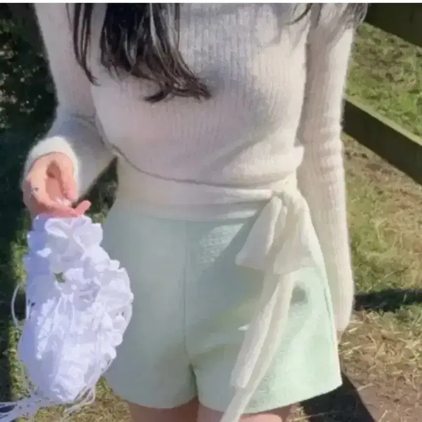 [BUNJANG] Berni Blur Wrap Knit Ivory + Tweed Pants Set / 베르니 블러 랩 니트 아이보리+트위트팬츠 세트