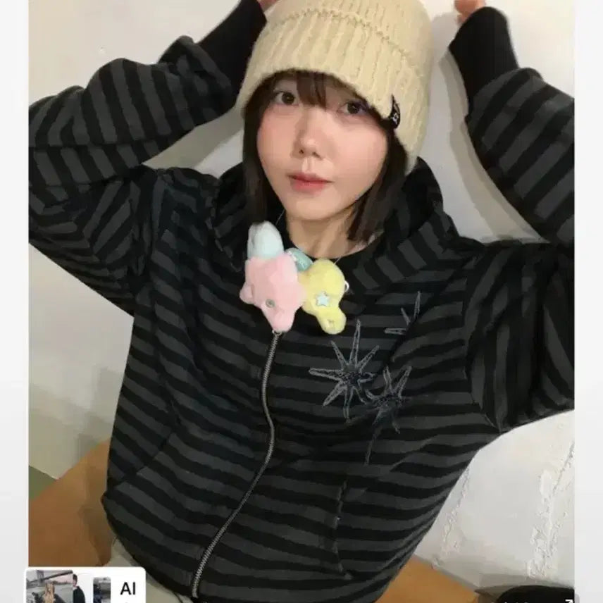 [BUNJANG] UNTITLED SEOUL Striped Zip-Up Hoodie / 언타이틀 서울 스트라이프 후드집업 리쿠 손민수