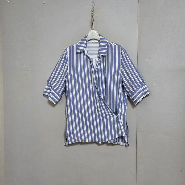 [BUNJANG] LIN Cool Striped Wrap Blouse Size 66 / 린 시원한 스트라이프 랩 블라우스 66  n6611