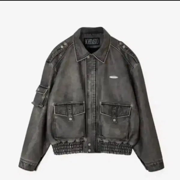 [BUNJANG] Bohemian Seoul Washed Gray Leather Bomber Jacket / (2회착용) 보헤미안서울 레더 봄버 자켓 워시드 그레이
