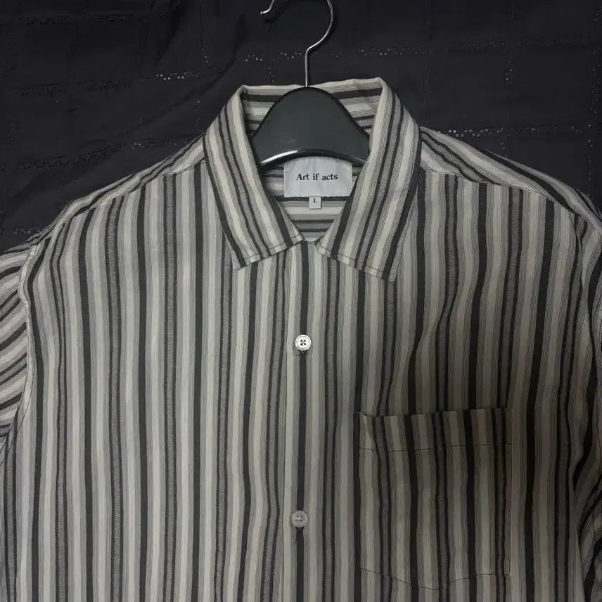 [BUNJANG] Artifacts Linen Stripe Short Sleeve Shirt / 아트이프액츠 스트라이프 반팔셔츠 L