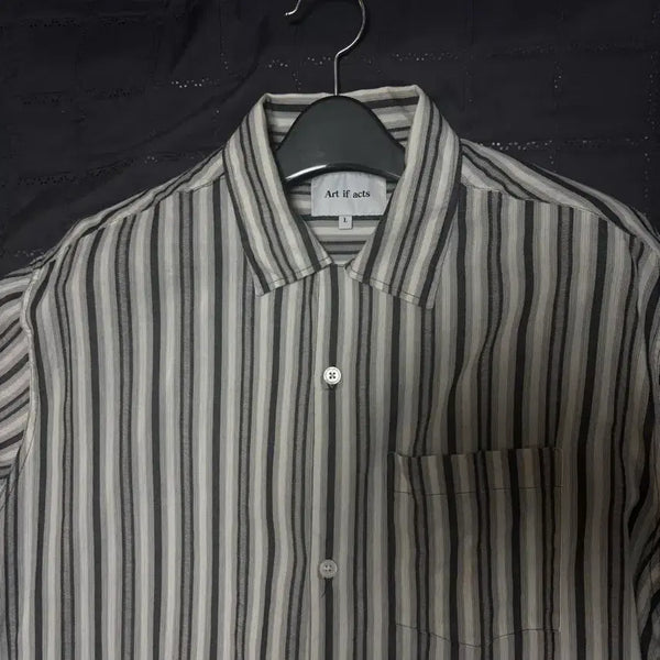 [BUNJANG] Artifacts Linen Stripe Short Sleeve Shirt / 아트이프액츠 스트라이프 반팔셔츠 L