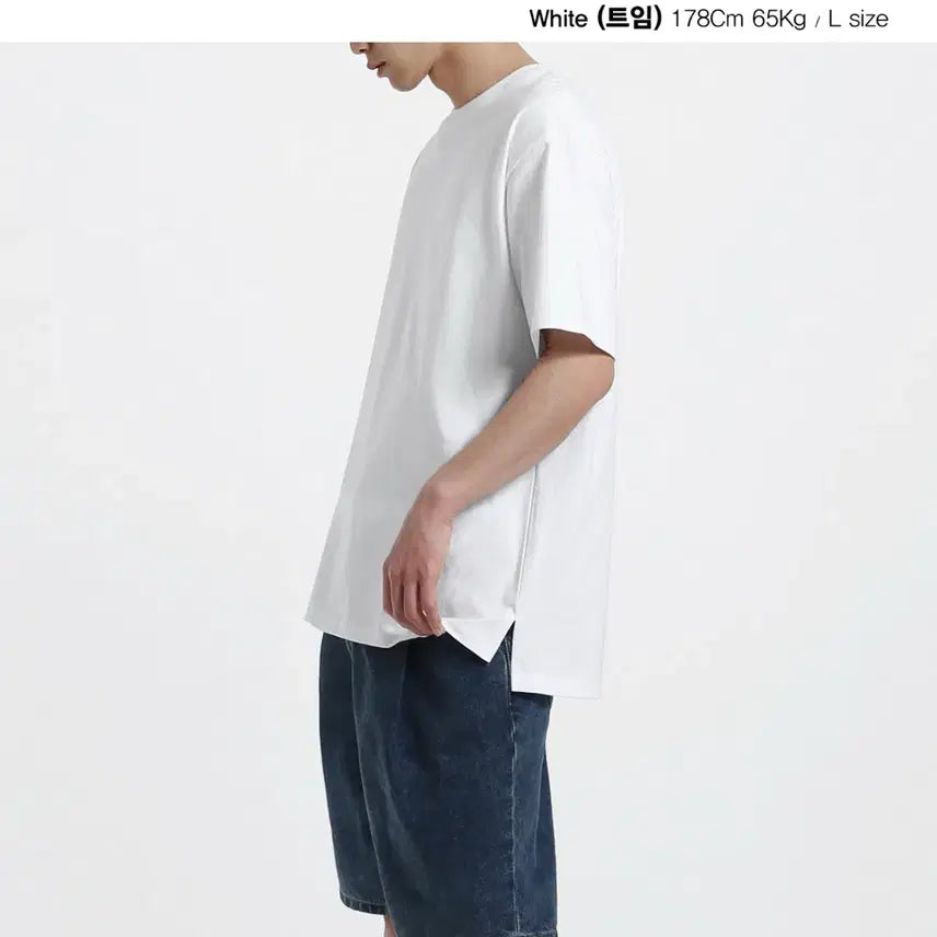 [BUNJANG] BRENSON Basic Crewneck Slit Short-Sleeve T-Shirt (White, L) / L) 새상품 브렌슨 베이직 크루넥 트임 반팔 티셔츠