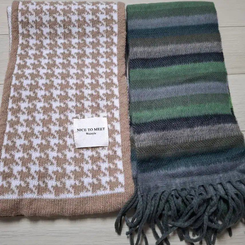 [BUNJANG] Knit Check & Stripe Muffler Set / 니트 체크 머플러 / 스트라이프 머플러