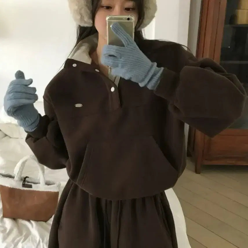 [BUNJANG] Baydely Custom Loose Fit Color Block Sweatshirt Brown / (거의새상품) 베이델리 자체제작 장꾸 루즈핏 배색 단작 맨투맨 브라운