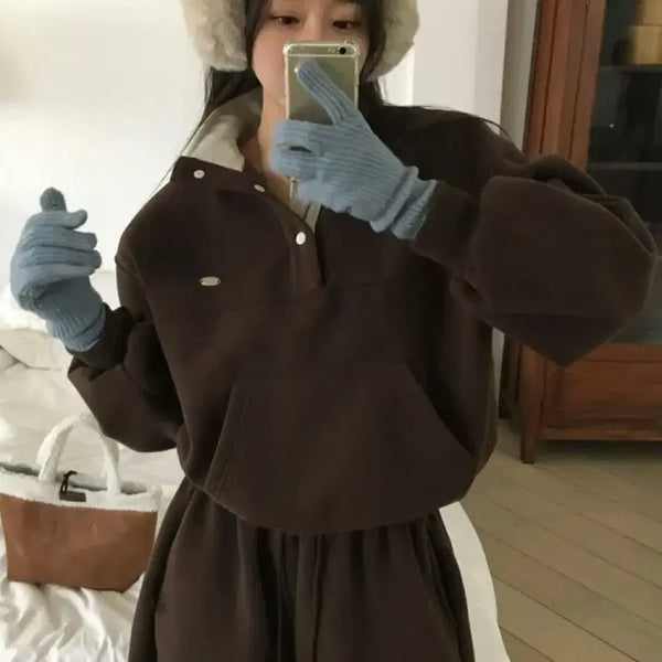 [BUNJANG] Baydely Custom Loose Fit Color Block Sweatshirt Brown / (거의새상품) 베이델리 자체제작 장꾸 루즈핏 배색 단작 맨투맨 브라운
