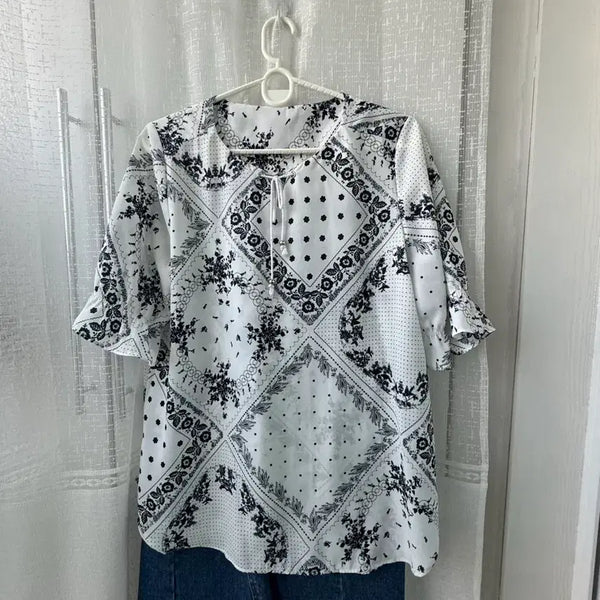 [BUNJANG] White Bohemian Pattern Blouse / 화이트 보헤미안 패턴블라우스