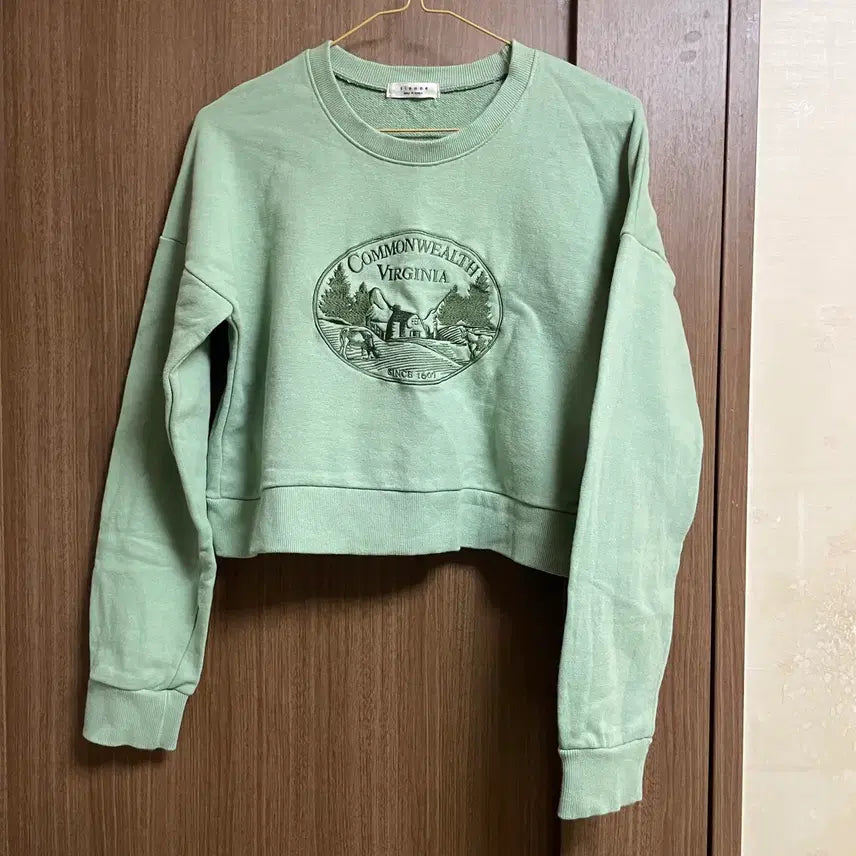 [BUNJANG] Green Cropped Sweatshirt / 그린 크롭 맨투맨 그린 맨투맨