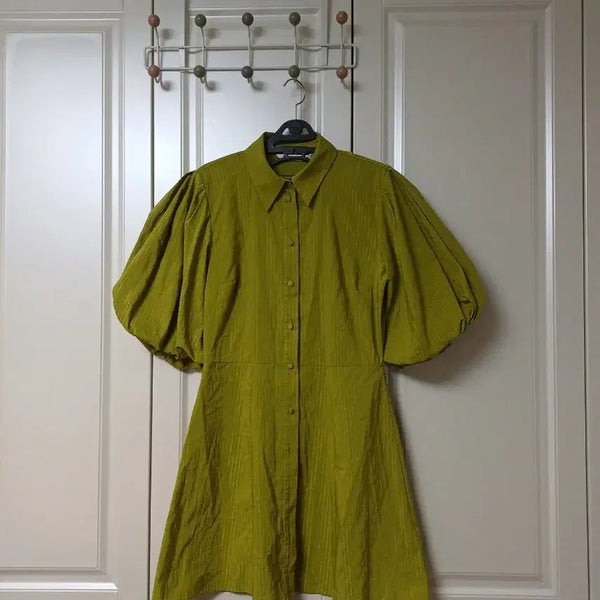 [BUNJANG] Zara Green Puff Sleeve Mini Shirt Dress XS / 자라 그린 퍼프소매 미니 원피스 XS