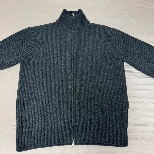 [BUNJANG] ROW Full Zip Knit Hoodie Deep Gray / 인더로우 풀집업 니트 딥그레이 3