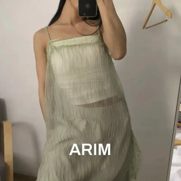 [BUNJANG] Lace Sleeveless Layered Blouse / (새상품)레이스 나시 레이어드