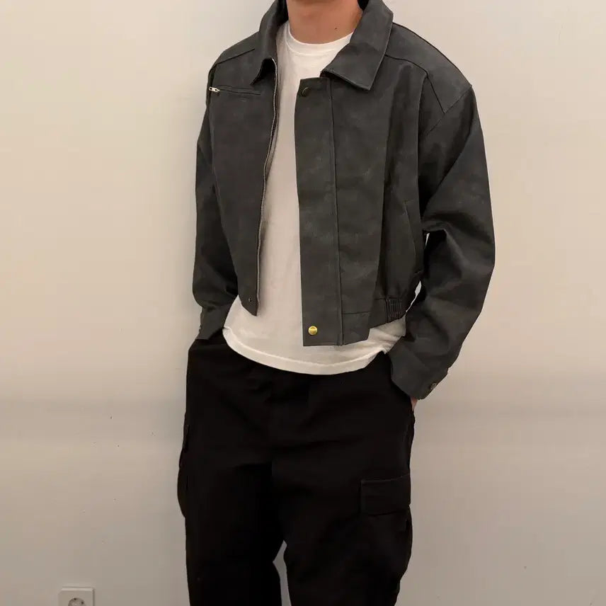 [BUNJANG] Vintage Vegan Leather Short Jacket / 빈티지 비건레더 숏 자켓