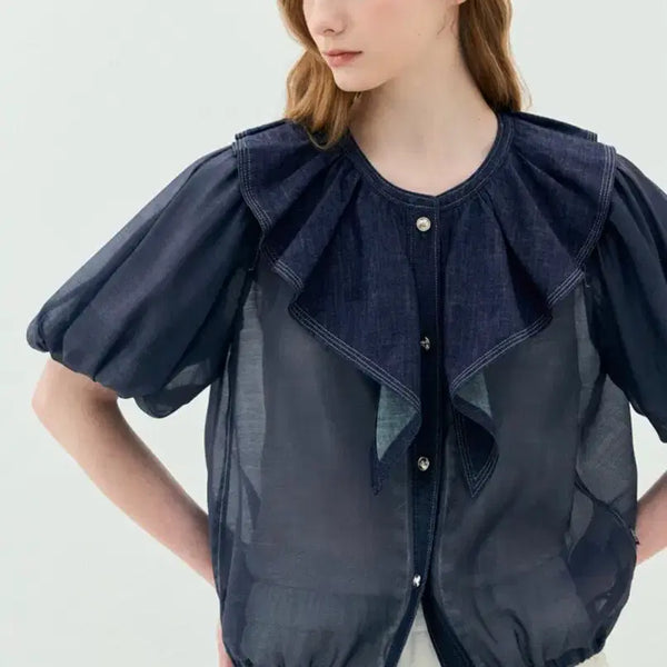 [BUNJANG] Ozsecon Ruffled Round Neck Blouse / 한섬 오즈세컨블라우스