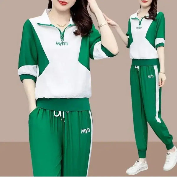[BUNJANG] White & Green Zip-Up Tracksuit Set / 츄리닝세트